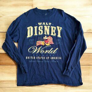 WALT DISNEY WORLD Vintage USA Blue Long Sleeve T Shirt Size XL